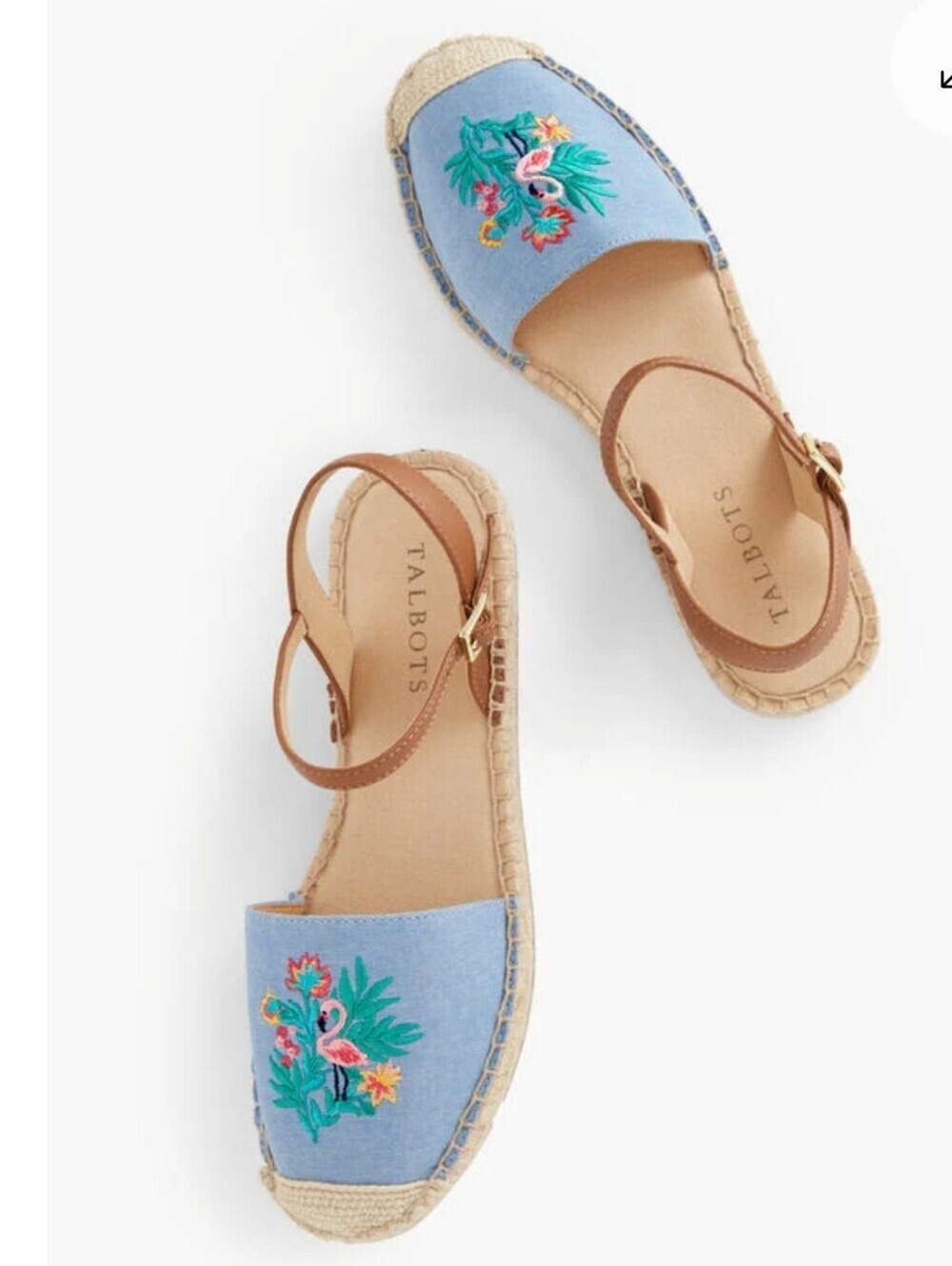 Talbots Blue Flamingo Embroidered Ankle Strap Espadrille Sandals Size 9